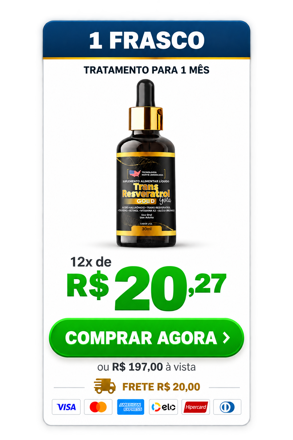 Kit de 1 frasco, com preço, condições de pagamento e botão Comprar agora na própria imagem